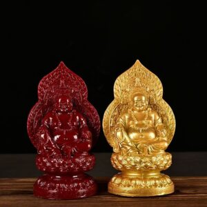 Gilded resin Maitreya Buddha Accumulate fortune ornaments, smiling face future Buddha figurine, Ruyi Big Belly Buddha Statuette, living room shop decoration