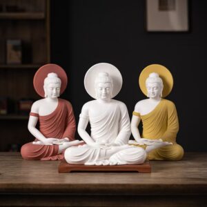 Shakya Muni Statue with halo, Sakyamuni the founder of Buddhism Ornament for Worshiping, Vairocana, Bhaisajyaguru, Amitabha, Medicine Buddha Sculpture Home Office Decoration, Siddhartha Gautama Tathagata statuette