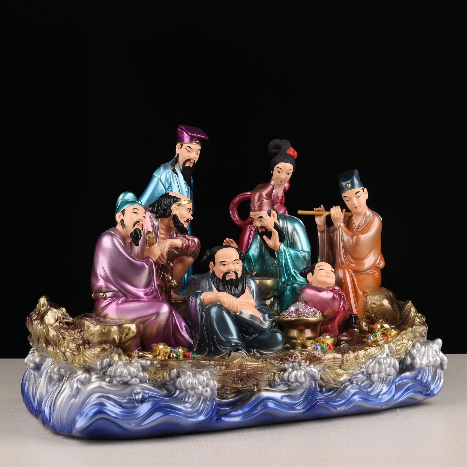 Eight Immortals Resin Dragon Boat Statue Eight Immortals Dragon Boat Statue