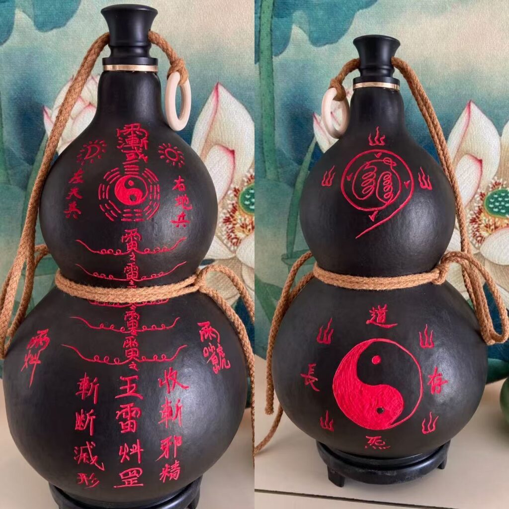 Hand-Carved Double-Sided Taoist Gourd Feng Shui Gourd